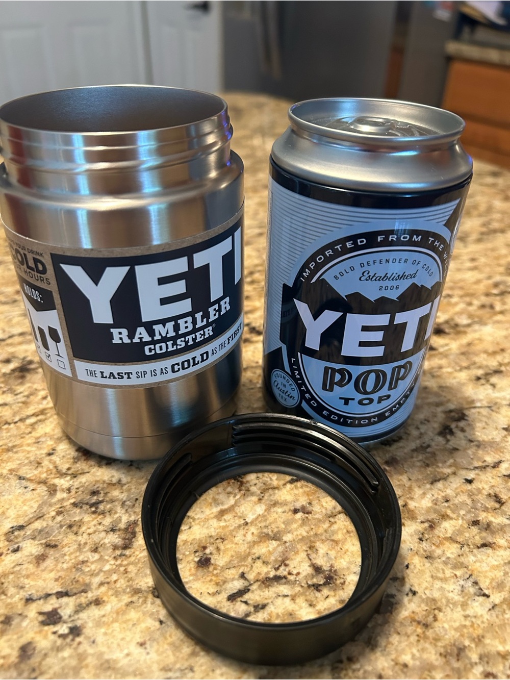 Yeti Stainless Steel Can Insulator with Black PopTop Lid